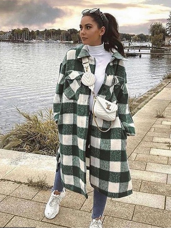 Zara Jackets & Blazers - Zara Green and White Buffalo Check Long Shacket